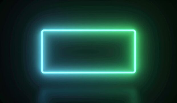 Seamless looping motion graphic featuring a sleek rectangular neon frame suspended against a deep black background