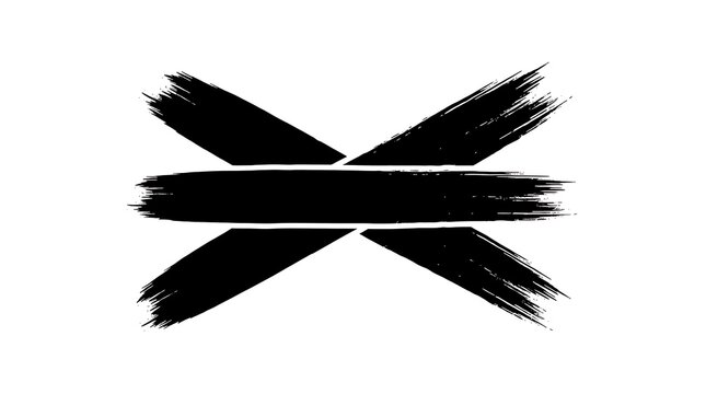 Black brush stroke X shape with a horizontal bar across the middle on a white background