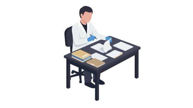 Video of Forensic Doctor Writing a Case Report at a Table with Documents