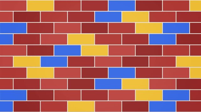 Colorful Brick Wall Pattern With Animated Red Yellow And Blue Blocks Moving In Horizontal Sequence