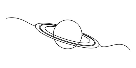 Saturn planet drawing with continuous line style isolated on transparent background © Digital Illustration
