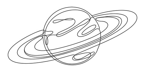Simple line art outline of planet Saturn with rings isolated on a white background isolated on transparent background © Digital Illustration