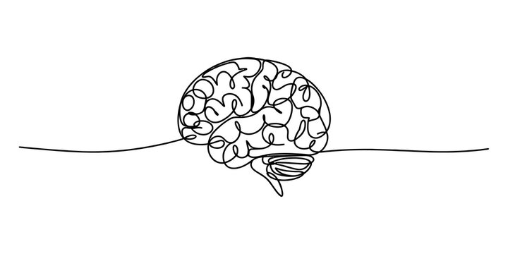 Continuous single line drawing of a human brain symbol isolated on a white background isolated on transparent background