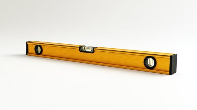Spirit Level on White: A close-up shot of a bright yellow spirit level, showcasing its precision and accuracy in measuring flatness.