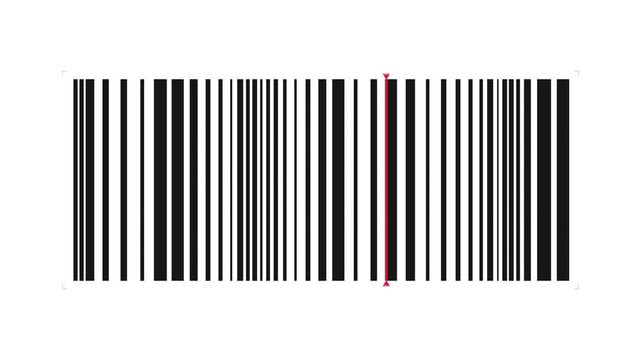 Red Laser Line Scanning Across A Digital Black Barcode On A White Background