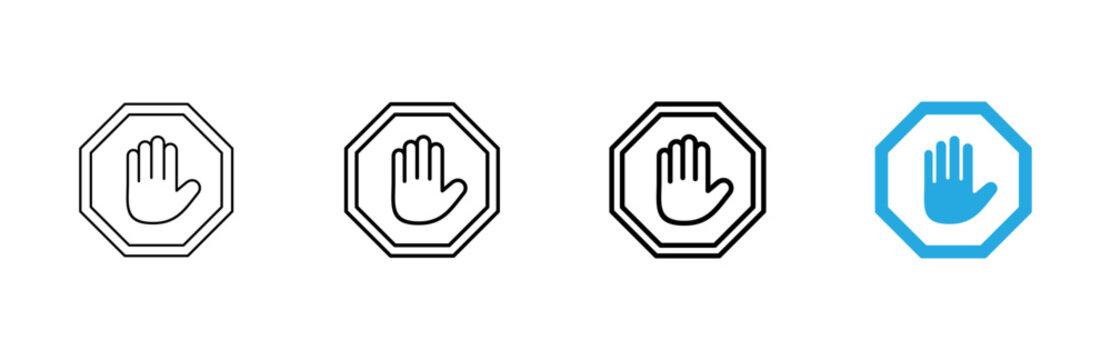 Stop icon vector. stop road sign. hand stop sign and symbol. Do not enter stop red sign with hand