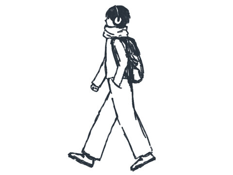 ポケットに手を入れて歩く若い男性のイラスト