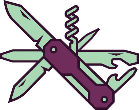 Multifunction Swiss Army Style Pocket Knife Vector Illustration, Camping Survival Multitool Icon, Outdoor Adventure Gear Graphic