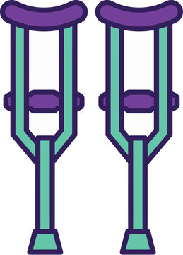 Medical crutches pair vector illustration, colorful healthcare equipment, mobility support icon for rehabilitation design