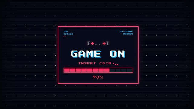 Premium 4K UI animation of an 8-bit retro arcade loading bar, featuring pure pixel-perfect HTML/CSS styling, an authentic Arcade HUD with blinking hearts, dynamic JS state-machine glitch colors, and a