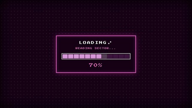 Premium 4K UI animation of a vaporwave-styled retro loading bar. Fixed the math logic bug to guarantee the percentage hits exactly 100% before the animation loops.