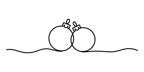 Fototapeta premium Continuous line drawing of two simple christmas ornaments hanging on a string