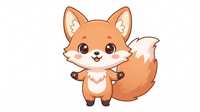 Happy orange cartoon fox with open arms, isolated on white background