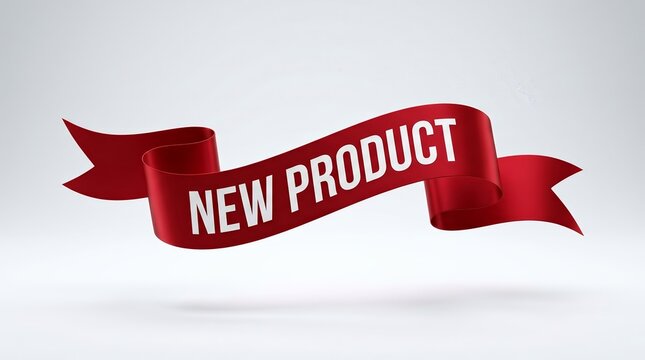 Product launch announcement design with a red ribbon banner and New Product text.