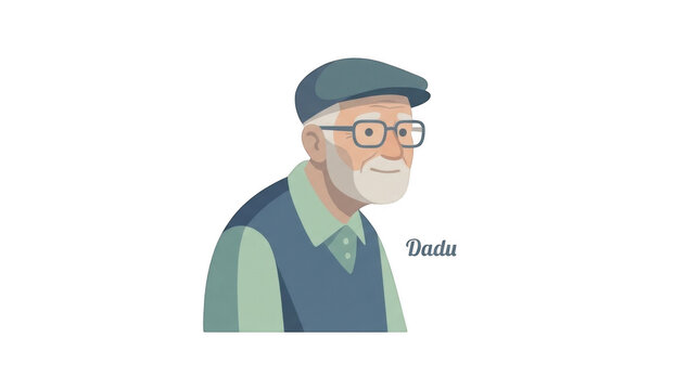 Elderly man with beard and cap wearing glasses isolated illustration
