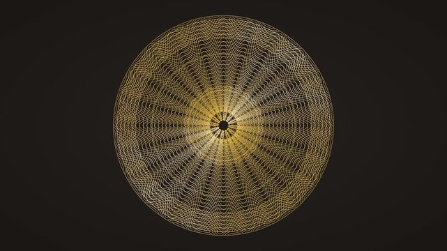 Golden Intricate Geometric Mandala Pattern Rotating Smoothly Against A Black Background
