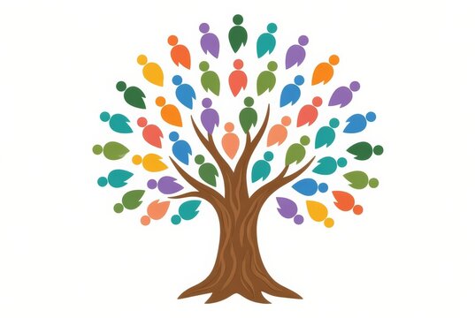 Tree whose leaves are formed by many colorful people