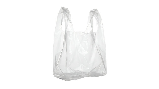 Isolated white plastic shopping bag on a clean transparent background with handles