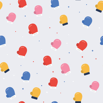 Boxing gloves pattern on gray background for winter sports.