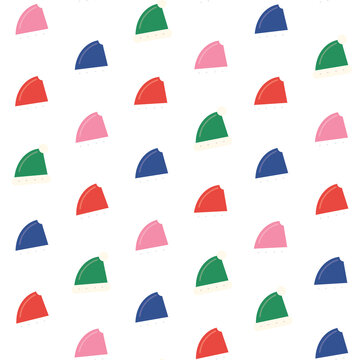 Colorful santa hats on transparent background pattern.