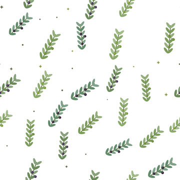 Green branches with berries and stars background.