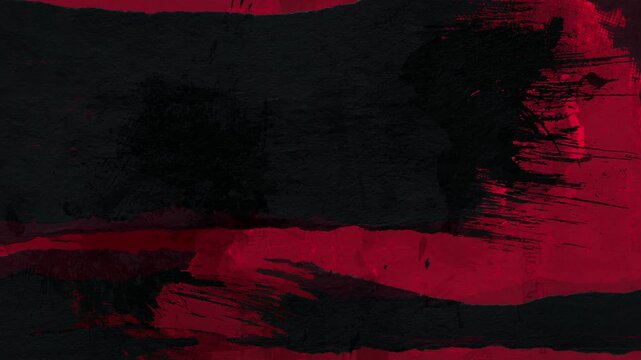Intense Charcoal Black and Deep Ruby Red Grunge Abstract Background Showcasing Ripped Paper Reveals, Splattered Brush Marks, and Faded Text for Urban Thriller Video Designs