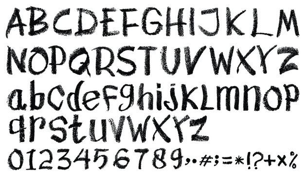Hand drawn chalk alphabet letters with brush font style.