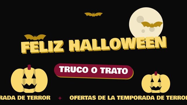 Fondo animado en bucle de ofertas de Halloween con calabazas, murci&eacute;lagos y luna llena
