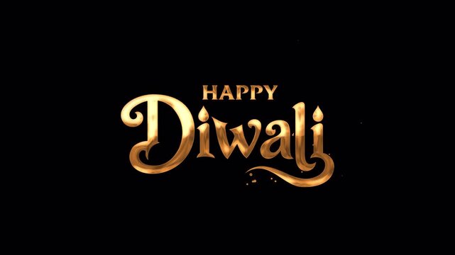 Happy Diwali Animated Gold and Silver Calligraphy Lettering with Elegant Festive Typography, Transparent Alpha Channel Background, Handwritten Text Reveal Motion Graphics