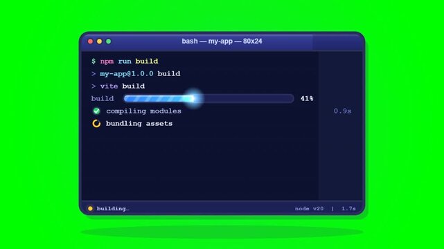 Terminal interface displaying software compilation on green background
