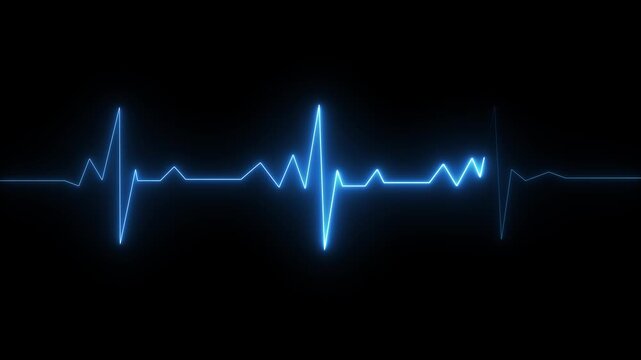 Blue glow ECG heartbeat neon line transparent background.