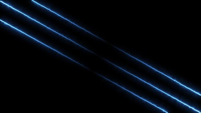 Bright blue diagonal laser lines intersecting and neon line transparent background