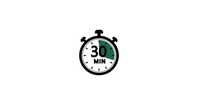 Symbolic 30 minute countdown graphic animation. Alpha nt background motion design. 4K resolution