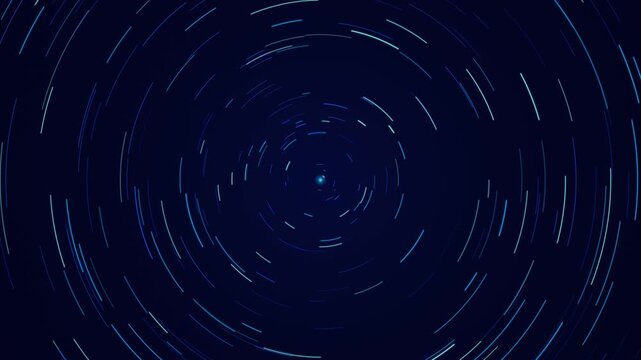 Bright glowing blue star trails rotating in deep space forming continuous circular light patterns across dark backgrounds