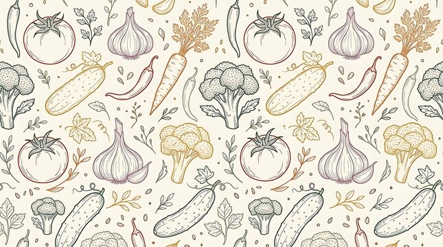 Hand drawn vegetable seamless pattern with fresh organic garden