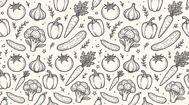 Hand drawn vegetable pattern with fresh organic produce for healthy
