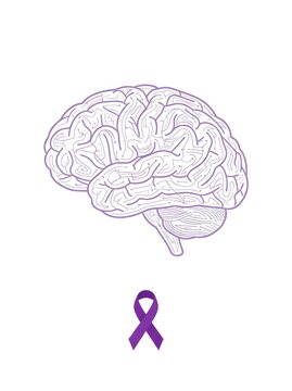 Illustration of a human brain with a purple ribbon representing awareness and support