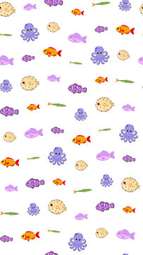 Cartoon Sea Creatures Pattern with Octopuses and Fish