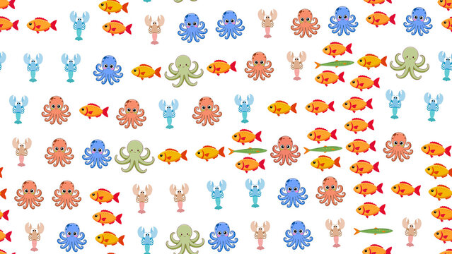 Cute cartoon sea creatures pattern