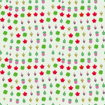 Stylized plants and leaves seamless pattern