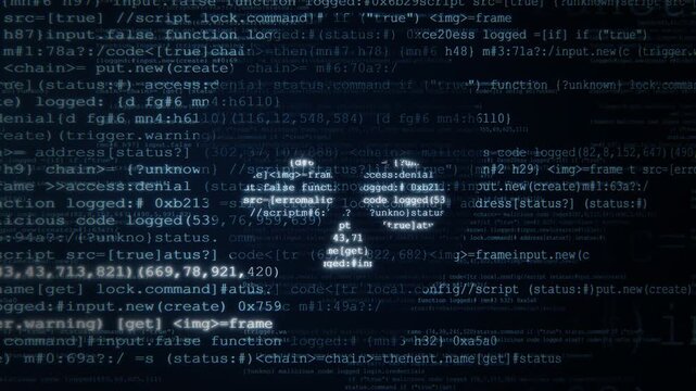 Abstract 3d digital background with flowing blue code and data stream animation