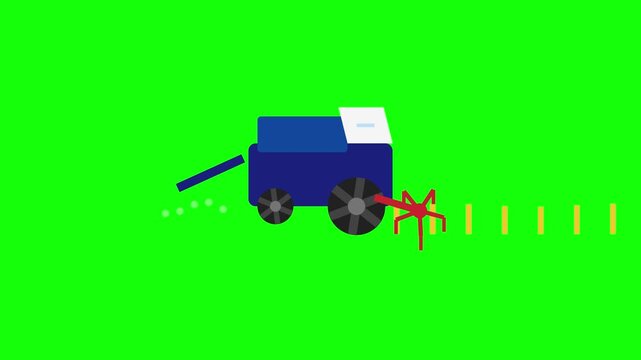 Flat design harvester animation on green screen background