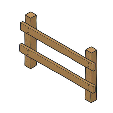 Wooden fence isometric cartoon illustration