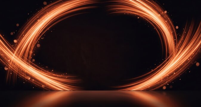 Glowing orange light trails forming an elliptical frame against a dark black background