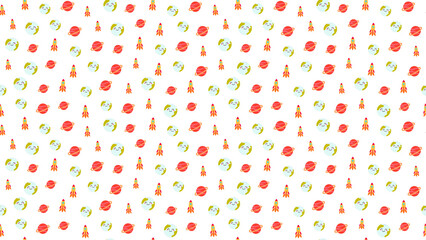Seamless pattern of cartoon planets and rockets © ega