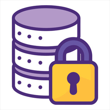 Secure server database with closed lock icon flat style vector