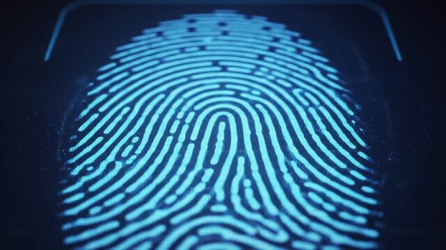 Glowing Digital Fingerprint Scan on Dark Surface
