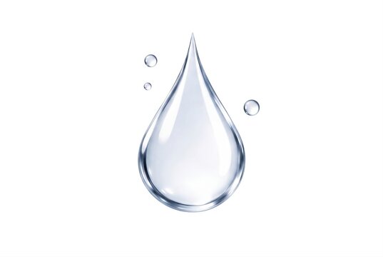 Pure water drop on white background, clear liquid droplet, fresh hydration element