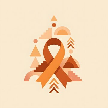 Leukemia awareness ribbon with abstract geometric shapes in shades of orange
