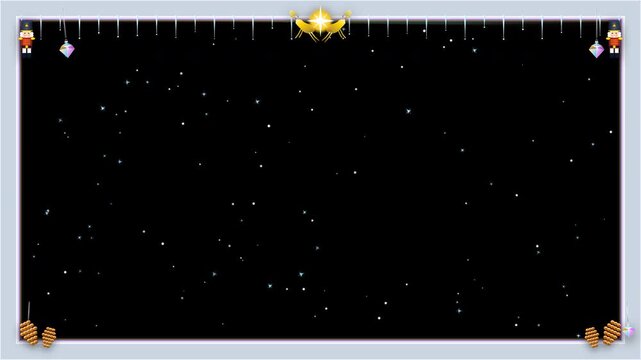 Cosmic Christmas Frame Starry Night Border with Festive Decorations.